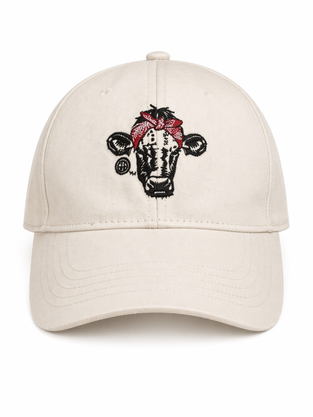 CC Boutique Women's Cream Hat with Embroidered Cow Design Ponytail Cap